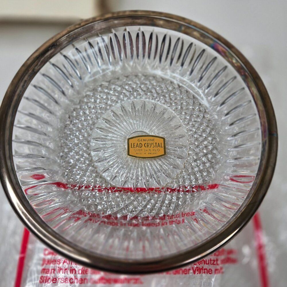 Genuine Lead Crystal Bowl Silver Plate Rim Vintage Decorative Tableware